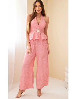 Ženski set od viskoze s gornjim dijelom na vezanje i hlačama širokih nogavica